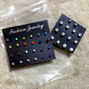 Fashion Jewelry Rainbow Cubic Zirconia & Pearl Stud Earring Set